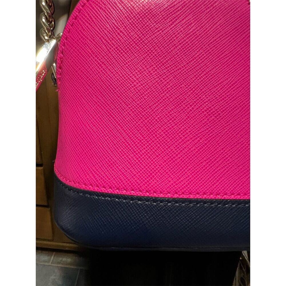 Kate Spade Piink Small Dome Crossbody Shocking Magenta Navy Saffiano Spencer - Picture 8 of 9